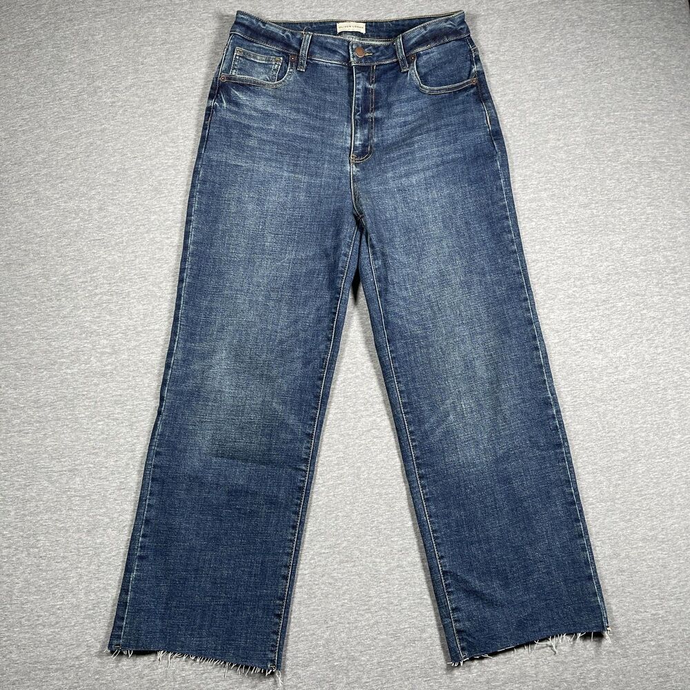 Oliver Logan Jeans Womens 29 Wide Leg High Rise Raw Hem Cropped Denim